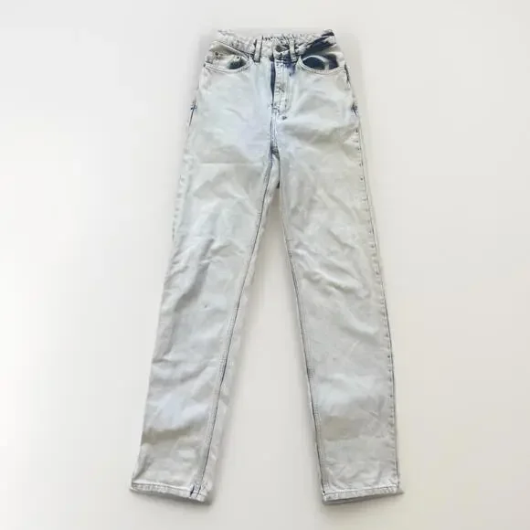 Ksubi Women’s Jeans Size 24 Straight Leg High Rise Acid Wash Blue White Denim - Picture 1 of 8
